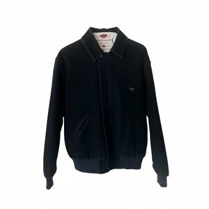 Vintage 1990s Italian Navy Suede Bomber Jacket •